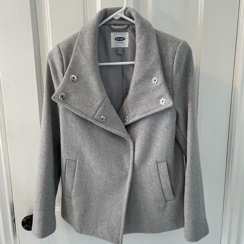 Old Navy Double Snap Pea Coat, gray, size XS.